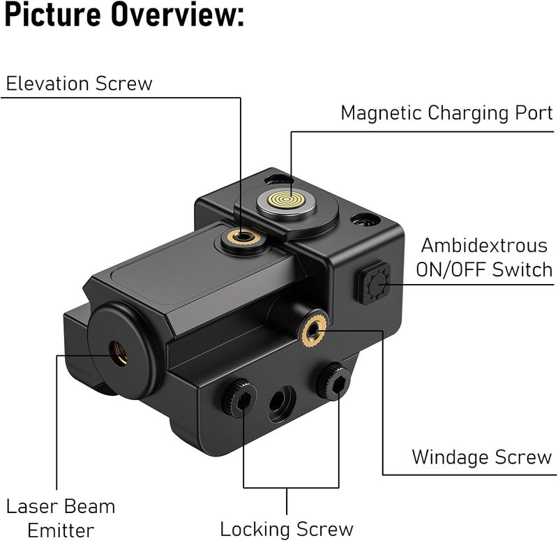 EZshoot Laser Sight, Magnetic Rechargeable Red Green Laser Sight for Pistol, Compact Low Profile with Ambidextrous ON/Off Switch - Image 3